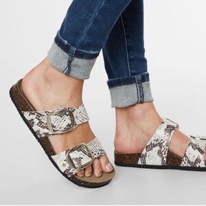 Madden Girl G-Please Snake Print White and Black Buckle Sandals Size 7.5